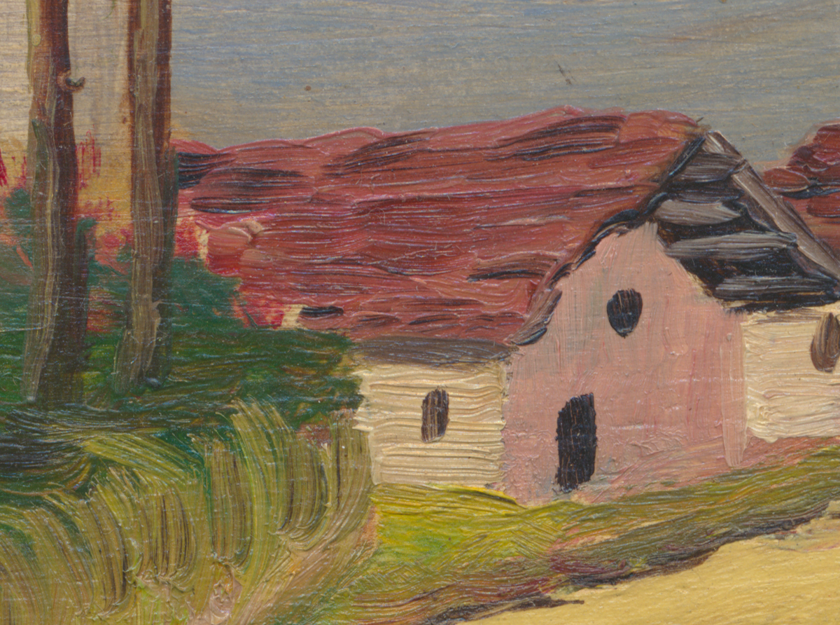 Angelo Furian. Paesaggio veneto con sentiero e cipressi. 1963