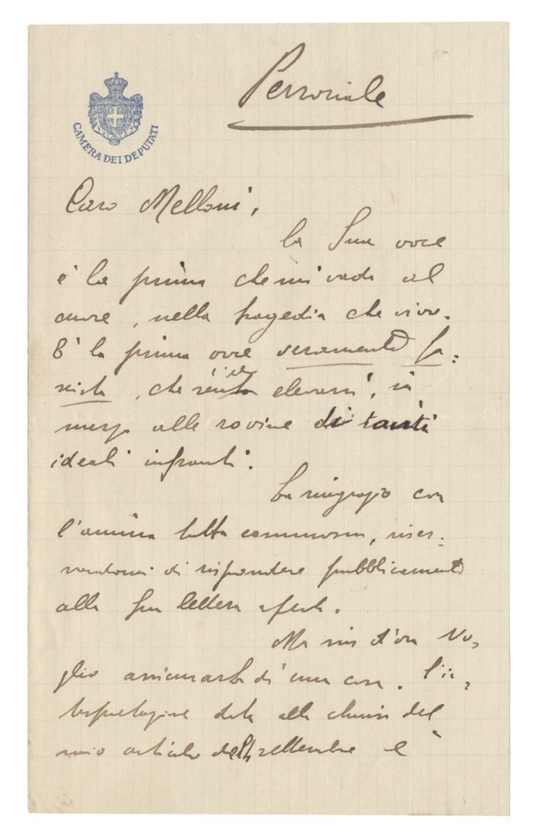 Corgini, lettera a Melloni, 1923