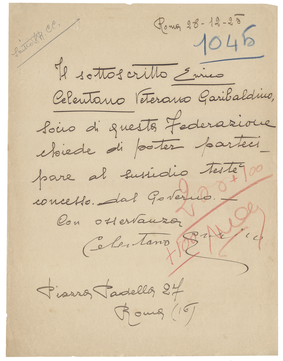 Celentano Enrico, lettera, 28 dicembre 1925