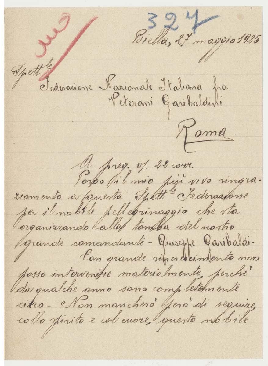1925 Peretti Onoro Vittorio, lettera a