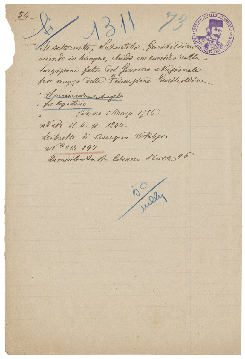 Seminaro Angelo, lettera, 1925