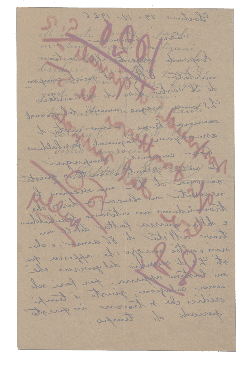 Cappello Giovanni, lettera, 1926 reverse