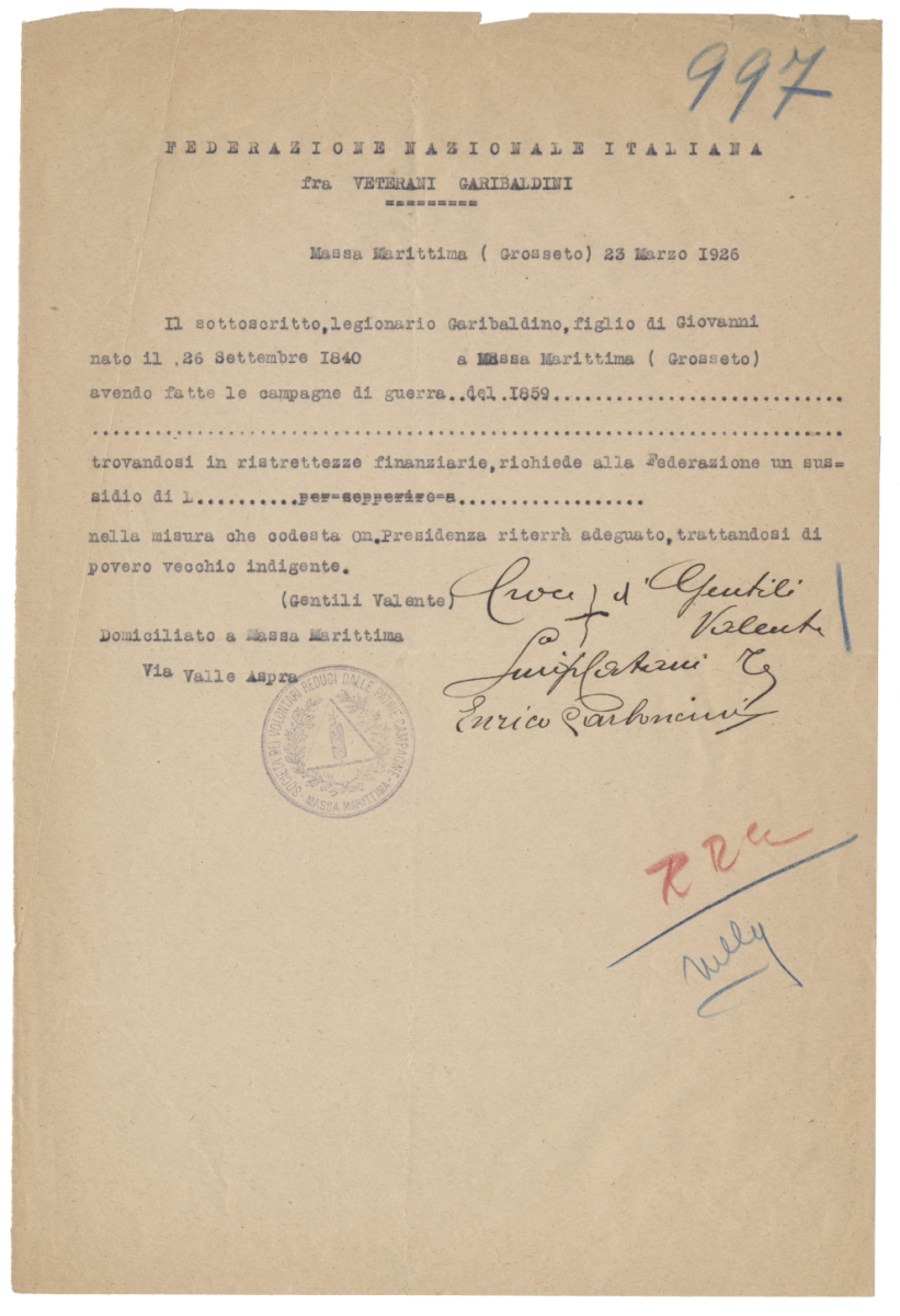 1926 Gentili Valente, domanda