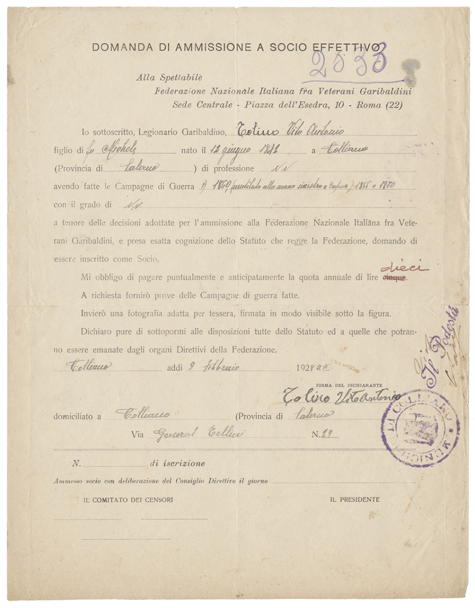 1928-2-9, Tolino Vito Antonio domanda ammissione