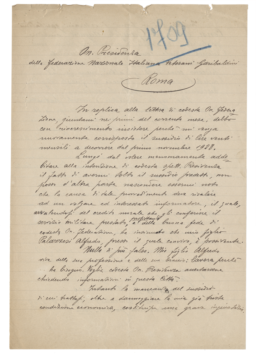Palazzesi Domenico, lettera 1929 a