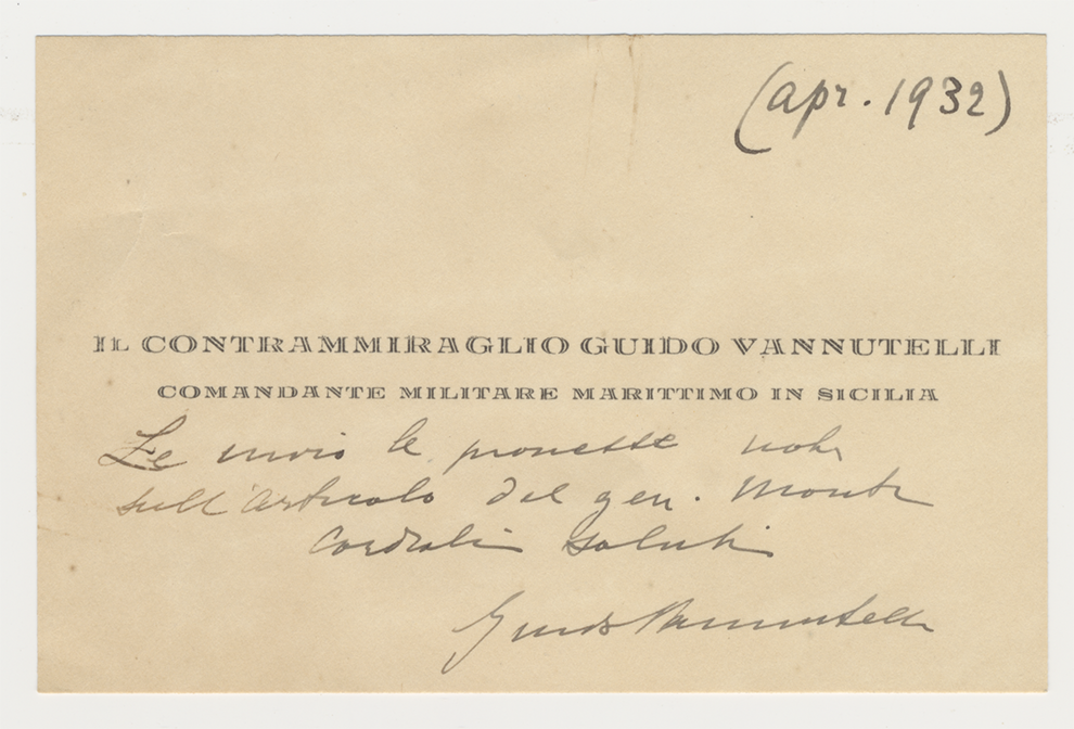 Guido Vannutelli, biglietto, 25 aprile 1932
