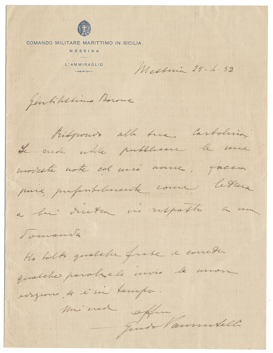 Guido Vannutelli, lettera, 25 aprile 1932