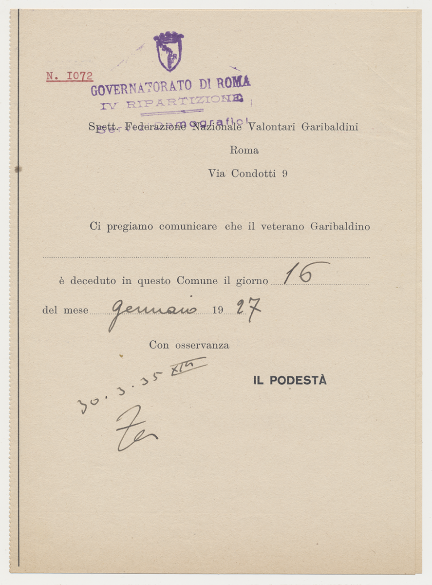 Rossati Antonio, risposta, 1935