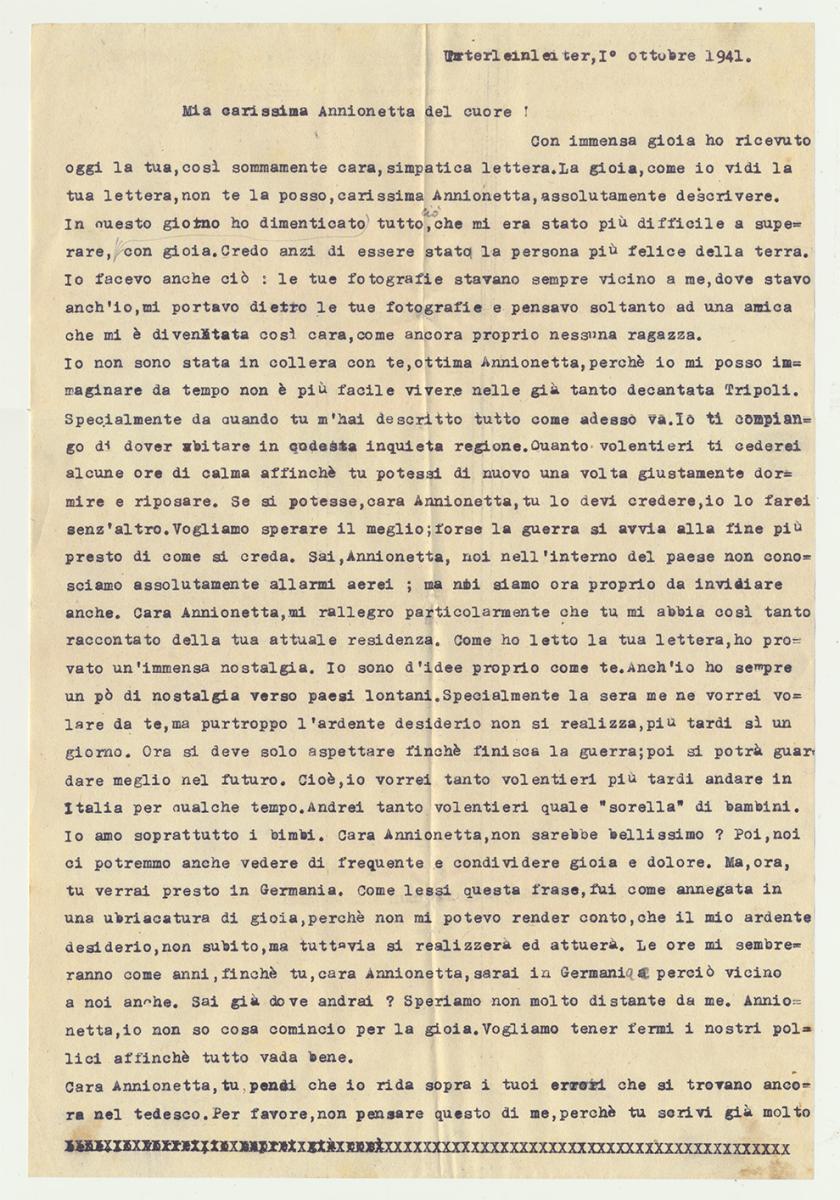Gertrud Deschler, Unterleinleiter, traduzione lettera, 1941