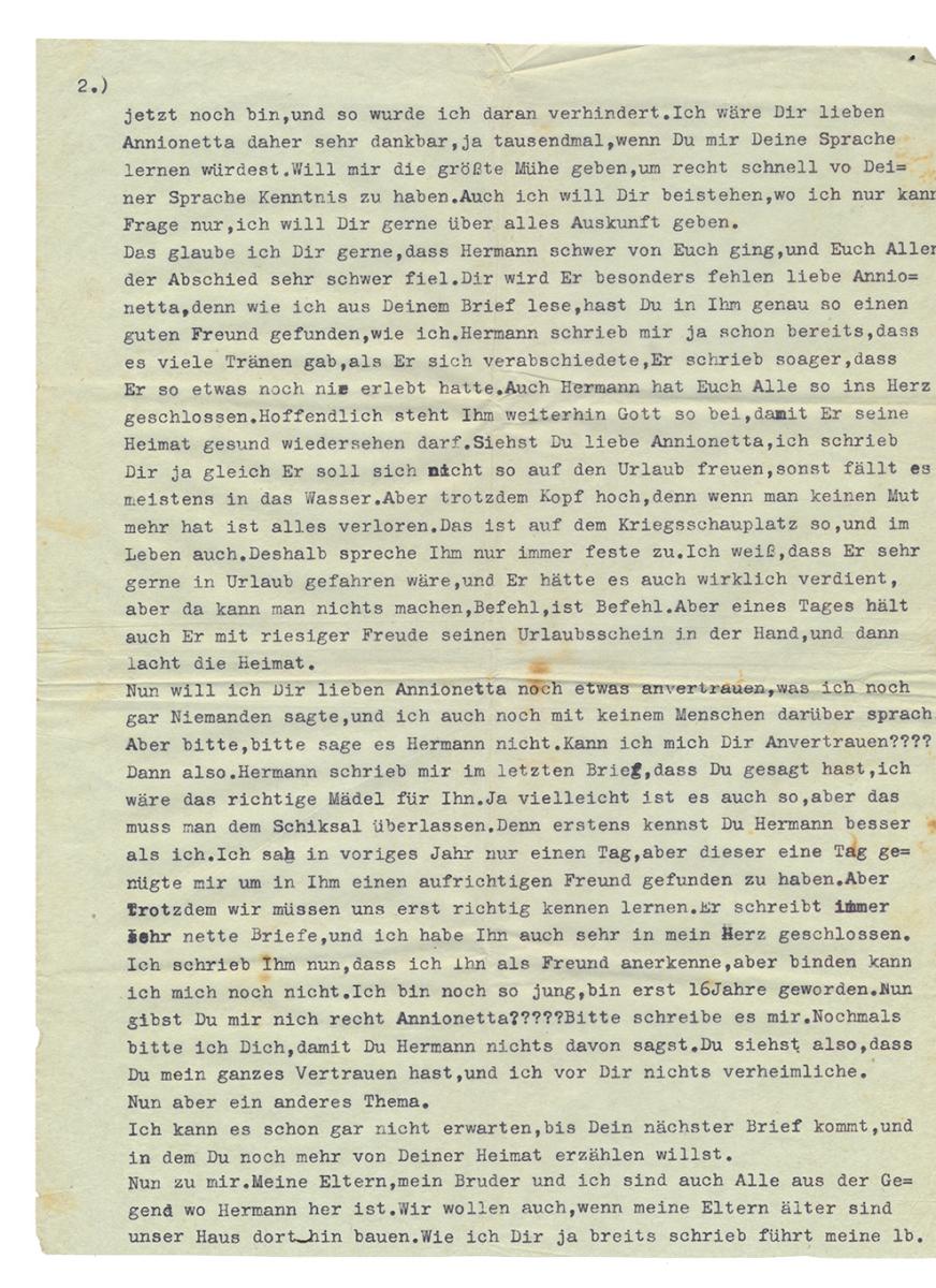 Gertrud Deschler, Unterleinleiter, lettera, 1941