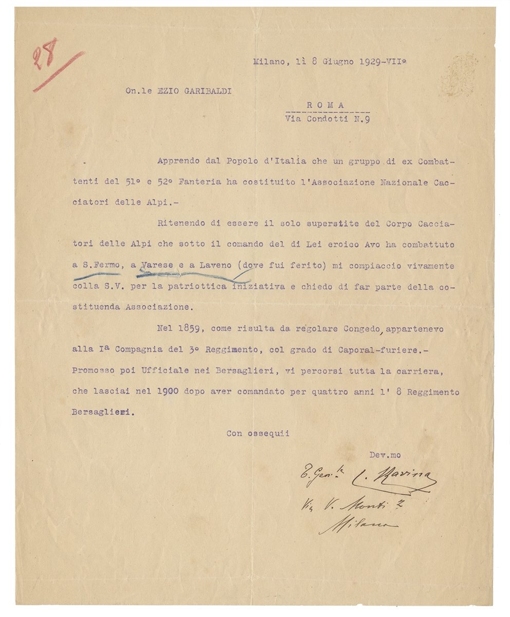 Clemente Ravina lettera 1929